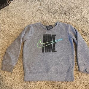 Nike Gray Crew Sweatshirt with Neon Green-to-Blue Swoosh